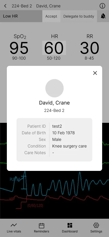 Patient details overlay screen